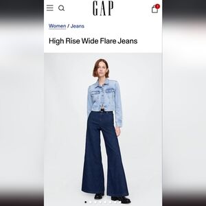 GAP High Rise Wide Flare Jeans Dark Indigo Petite